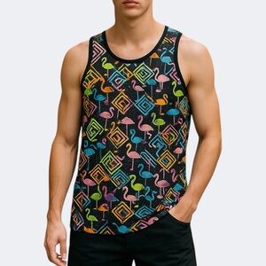 Fresh Prints of Bel-Air Black Geometric Tank Top Flamingos Muscle
